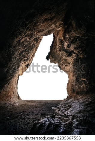Big empty cave with entrance on white isolated background Royalty-Free Stock Photo #2235367553