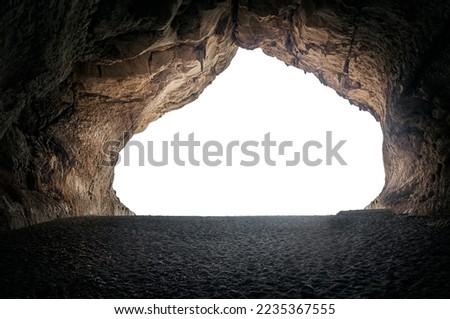 Big empty cave with entrance on white isolated background Royalty-Free Stock Photo #2235367555