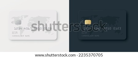 Two credit card. Realistic white and black credit card with blank surface for you design. Vector illustration EPS10. Royalty-Free Stock Photo #2235370705