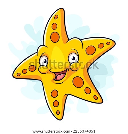 Cartoon funny sea star isolated on white background