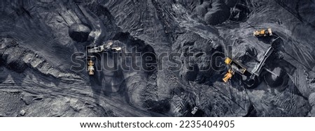 Industry Banner Open pit mine, extractive industrial for coal, aerial top view drone. Royalty-Free Stock Photo #2235404905