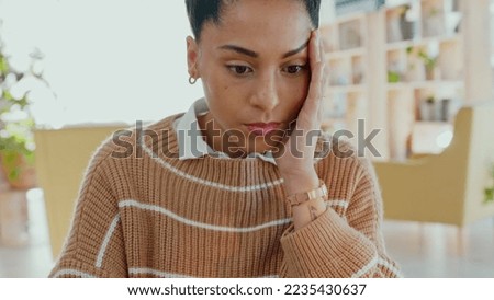 Stress, mental health and woman frustrated with copywriting, blogging and an email letter error, problem or mistake. Doubtful, sad and depressed journalist editor typing a research report on laptop