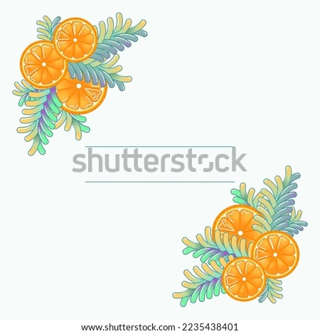 Christmas card with oranges and needles on light green