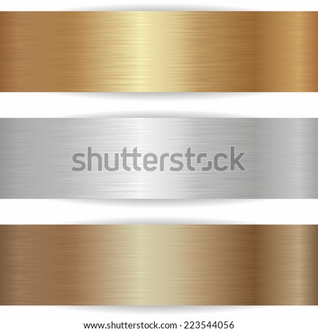 three metallic banners on white background