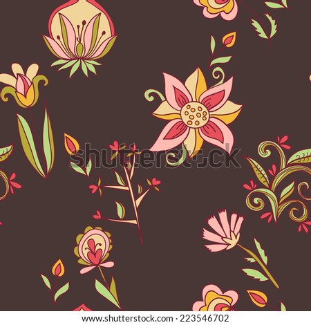 Seamless texture with flowers. Endless floral pattern. Can be used for wallpaper, pattern, backdrop, surface textures. Full color seamless floral background