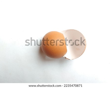 Close up of egg shell, isolated on white background