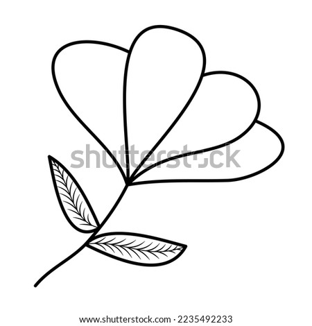 Flower line doodle illustration. Hand drawn flower with leaves doodle.