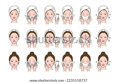Cosmetic skin care routine_woman(girl) cleansing face Royalty-Free Stock Photo #2235518737