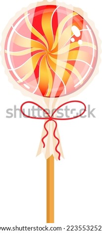 Sweets lollipop stick, spiral candy, circle colorful, confectionery isolated on white, design, flat style vector illustration.