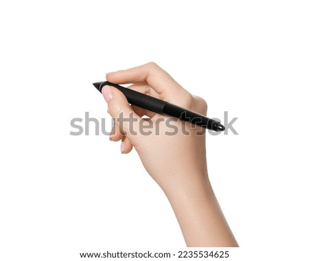 Female hand with an digital pen, isolate on a white background Royalty-Free Stock Photo #2235534625