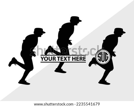 Baseball Player Monogram Vector Illustration Silhouette