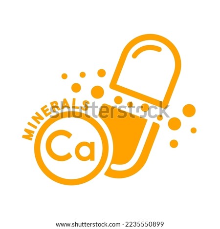 Minerals calcium icon and capsule orange form simple line isolated on white background. Medical symbol science concept. Vector EPS10 illustration. Royalty-Free Stock Photo #2235550899