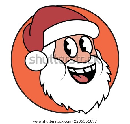 Vintage cartoon santa claus, smiling face, vector illustration