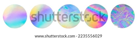 Blank round adhesive holographic foil sticker label set isolated on white background Royalty-Free Stock Photo #2235556029