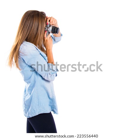 Gir photographing over white background