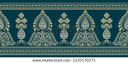 seamless paisley motif floral textile border Royalty-Free Stock Photo #2235570275
