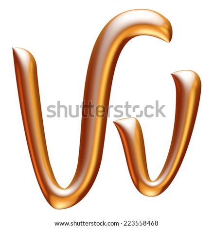 3d golden letter V isolated white background 