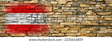 Flag of Austria. Flag is painted on a stone wall. Stone background. Copy space. Textured creative background