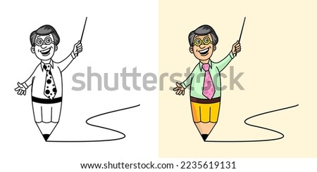 pencil bodied teacher mascot cartoon vector