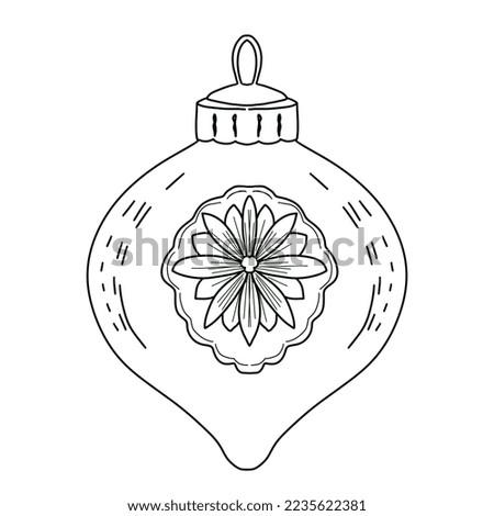 Christmas ball, winter decor. Graphic, isolated on white background. Hand drawn illustration