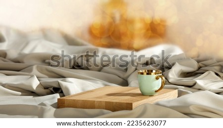 Christmas compositions with free space, drapery, wooden board
