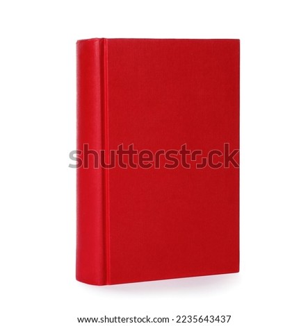 Closed book with red hard cover isolated on white