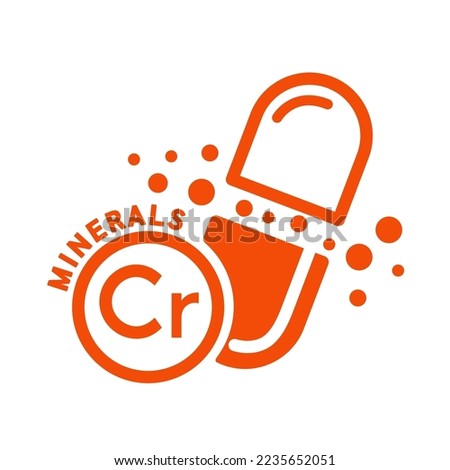 Minerals chromium icon and capsule orange form simple line isolated on white background. Medical symbol science concept. Vector EPS10 illustration. Royalty-Free Stock Photo #2235652051
