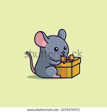 cute cartoon mouse with giftbox