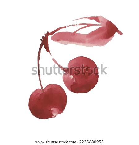 Cherry vector sketch icon isolated on background. Hand drawn watercolor brush illustration. Cherry sketch icon for infographic, website or app.
