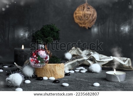 christmas decorated with candles bright snow christmas balls and comfort picture background 2023 new year money dollars
