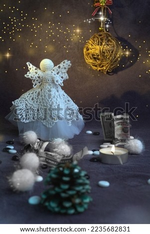 wings candles bright with snow christmas angel creative and cozy picture background 2023 new year money dollars