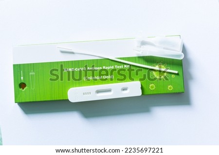 COVID test kit,Antigen test kit for home use to detection coronavirus infection. Rapid antigen test. Corona virus diagnosis. Medical device for covid-19 Antigen tes Royalty-Free Stock Photo #2235697221