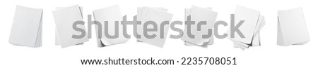Set with blank sheets of paper on white background, top view. Banner design Royalty-Free Stock Photo #2235708051