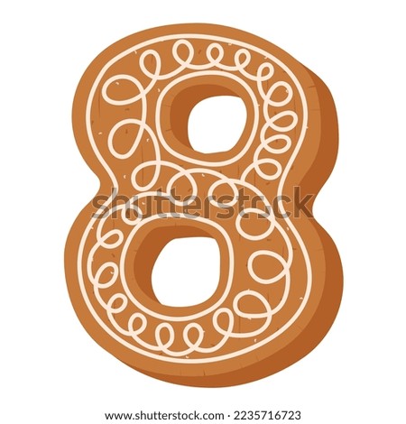 Christmas gingerbread cookie in shape of figure 8 on white backg