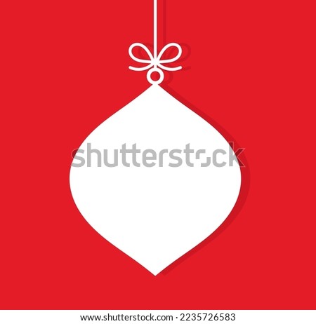 Christmas ball white hanging ornament on red background. Vector illustration.