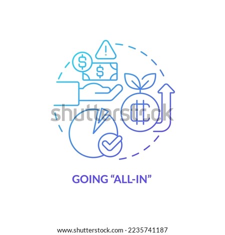 Going all in blue gradient concept icon. Cryptocurrency trader fail. Common crypto mistake abstract idea thin line illustration. Isolated outline drawing. Myriad Pro-Bold font used