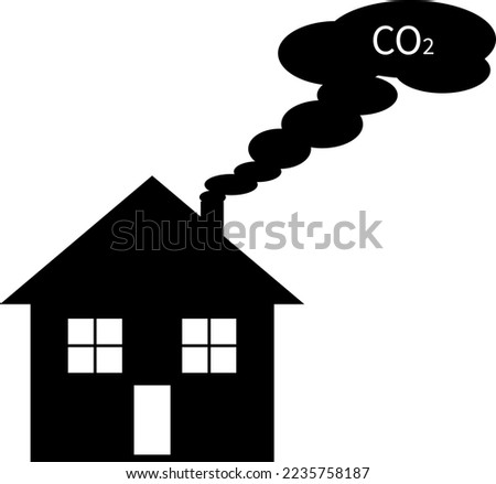 Little house vector smoke from chimney pollution CO2