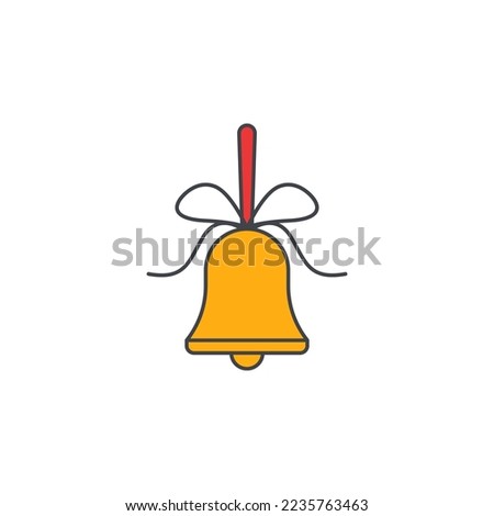 Bell with bow icon. Christmas and New Year decor simple illustration outline style.