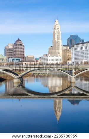 Downtown Columbus Ohio skyline reflection on the Scioto River
