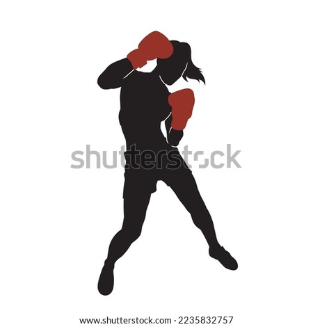 Black silhouette of female boxer wear red gloves. On white. Royalty-Free Stock Photo #2235832757