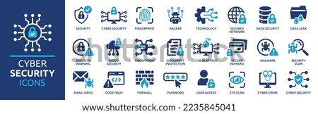 Cyber security icon set. Data protection symbol. Secured network icon collection. Technology concept. Vector illustration. Royalty-Free Stock Photo #2235845041