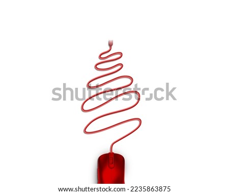Mouse cable Christmas tree shape. Christmas day concept background for it or software brand. 