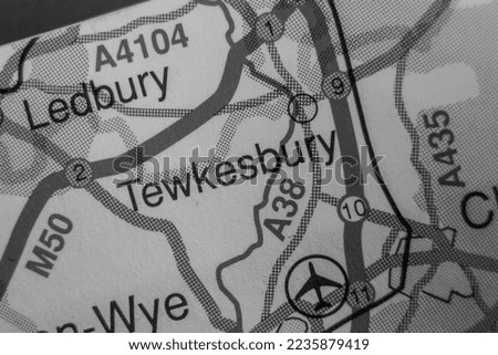 Tewkesbury, United Kingdom atlas map town name - black and white
