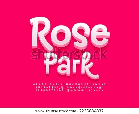 Vector decorative emblem Rose Park with fancy Font. Handwritten Alphabet Letters, Numbers and Symbols set