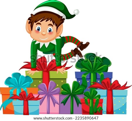 Little elf with Christmas gift illustration