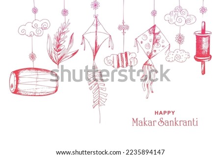 	
Hand draw sketch happy makar sankranti holiday india festival background