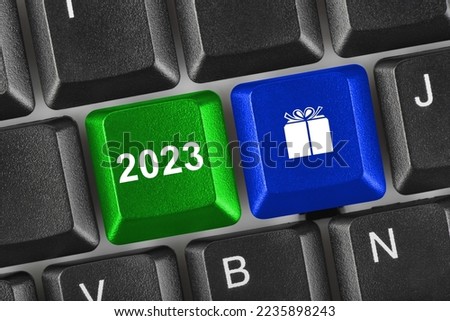 Computer keyboard with 2023 keys - holiday concept