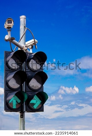 CCTV cameras detect speed and traffic lights. On the streets of Bangkok, Thailand Royalty-Free Stock Photo #2235914061