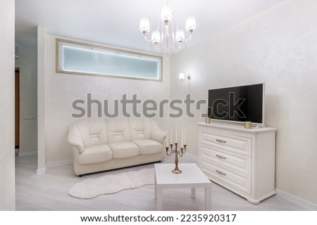 A comfortable living room filled with small details. Light style.