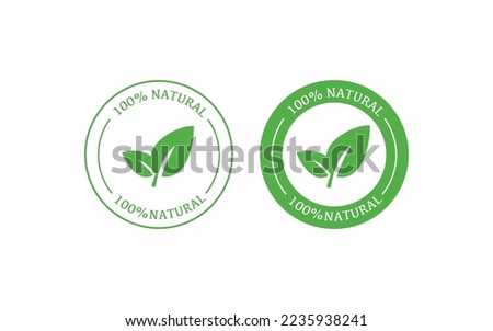 100% natural ingredients icon. Stamp illustration symbol. Sign eco food and leaf vector. Royalty-Free Stock Photo #2235938241